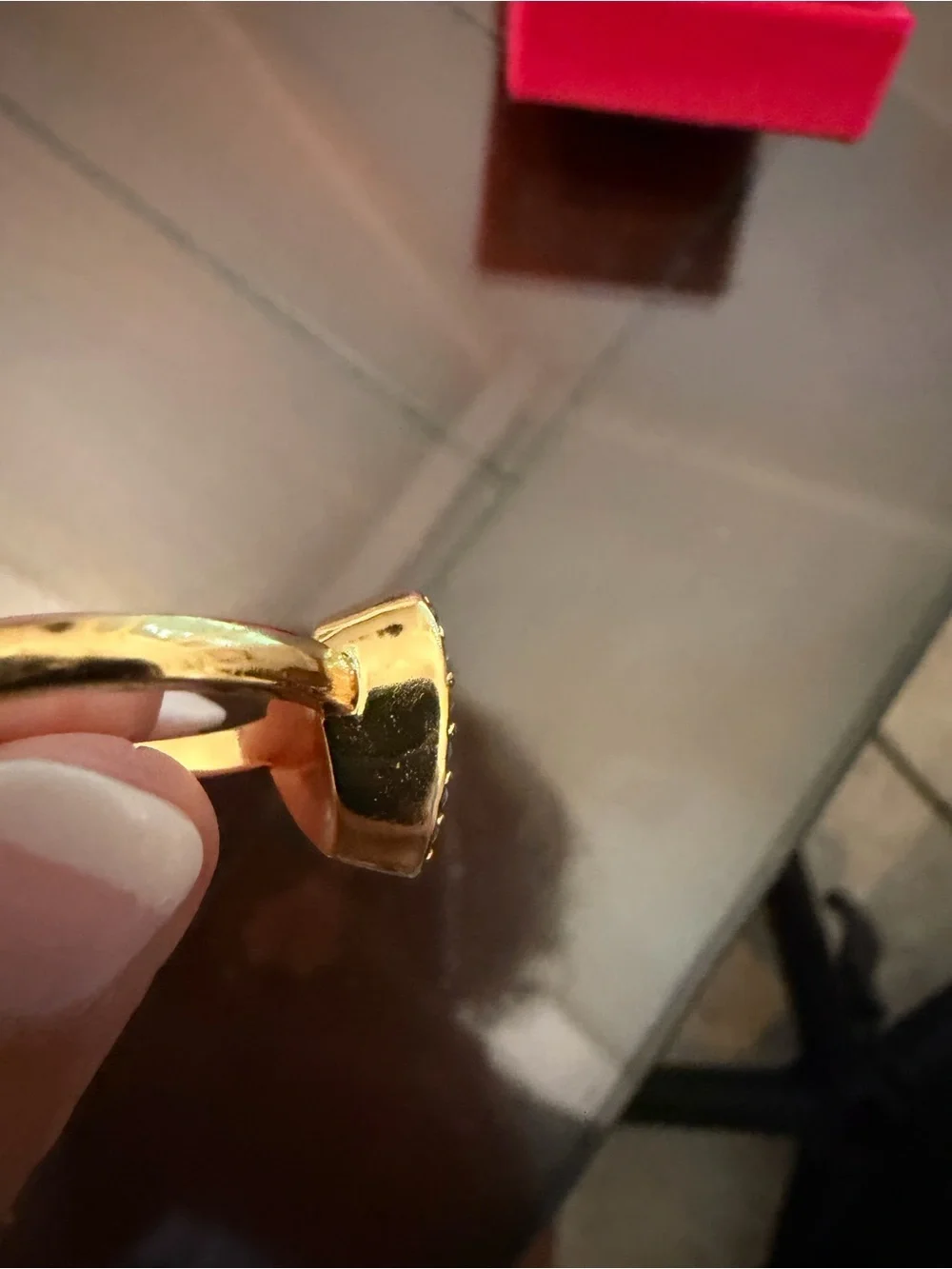 Kurt Geiger Gold Heart Ring with Clear Center and Blue Accents size 7 3/4